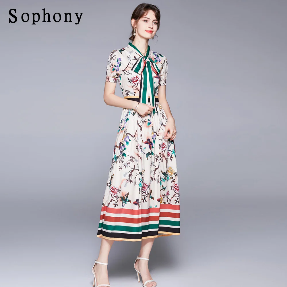 

Vintage Elegant Floral Print France Chic Color Hit Midi Long A Line Dress Women Summer Party Dinner Dresses Elbise Traf 3108