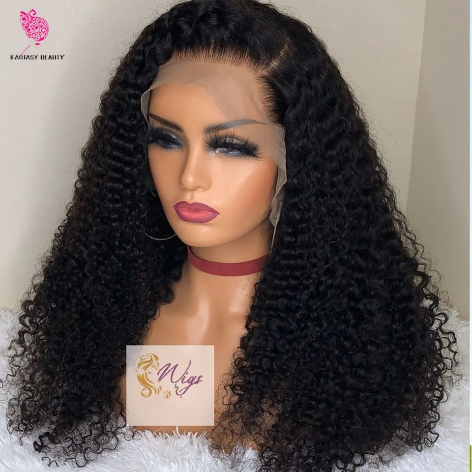 

Fantasy Beauty Kinky Curly Synthetic Lace Front Wigs for Black Women Heat Resistant Fiber Hair Black Color Cosplay Wigs