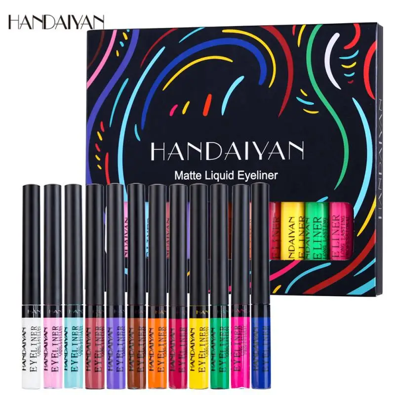 

HANDAIYAN 12 Colorful Eyeliner Set Beauty Eye Cosmetics Waterproof Liquid Eye Liner Pen Makeup Color Eyeliners TSLM1