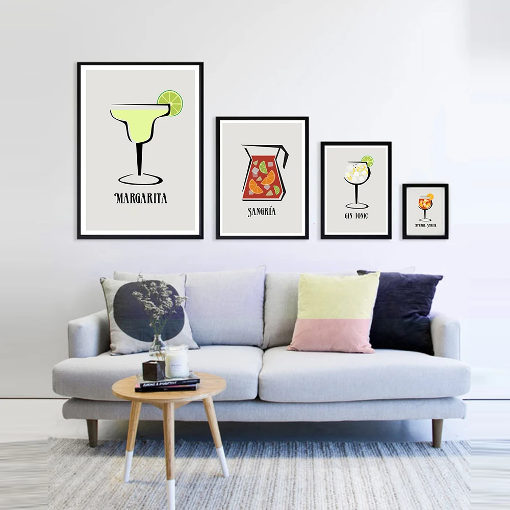 

Drinks Aperol Spritz Gin Tonic Margarita Canvas Painting Wall Art Nordic Posters and Prints Wall Pictures for Living Room Decor