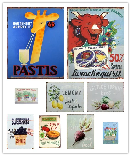 Декоративные цветы/жираф животное/яблочный пирог винтажная Жестяная Табличка