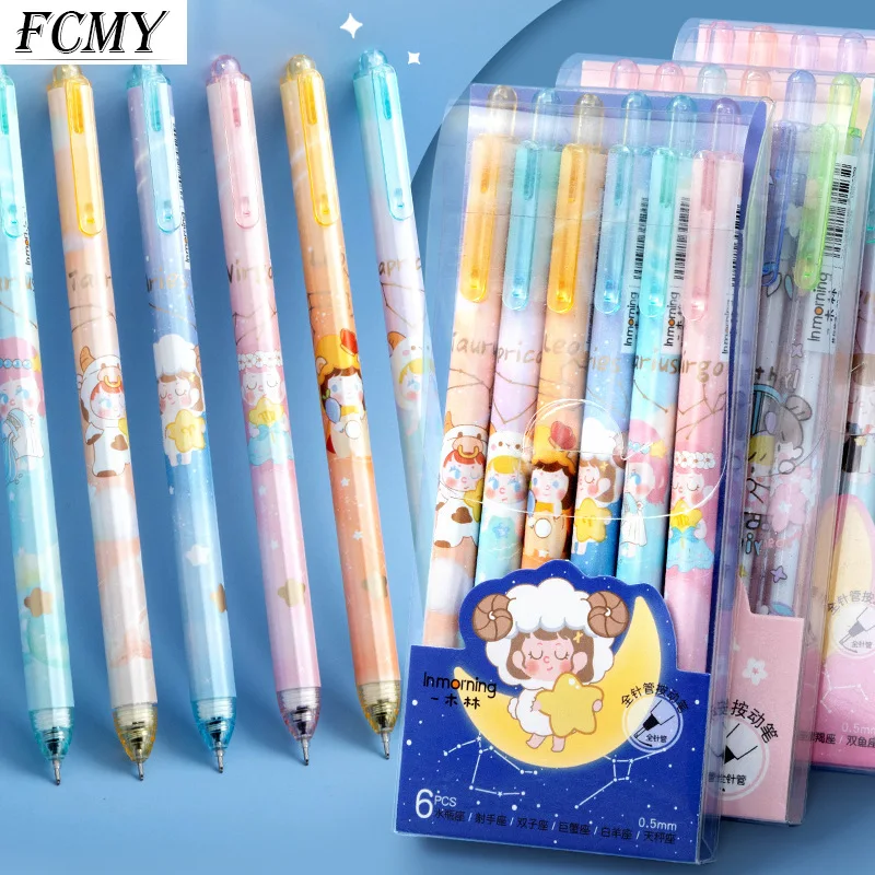 

6pcs/lot Cartoon Cute Press Gel Pen 0.5mm Black Ink Pens for Office School Writing Journal Supplies Stationery Gifts School