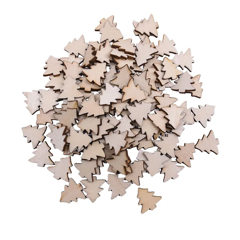 Christmas tree 100pcs Mini Wooden Snowflake Confetti Christmas Tree Deer Mixed Shape Wooden Buttons Table Decoration Xmas navidad decor Supplie - Цвет: Christmas tree