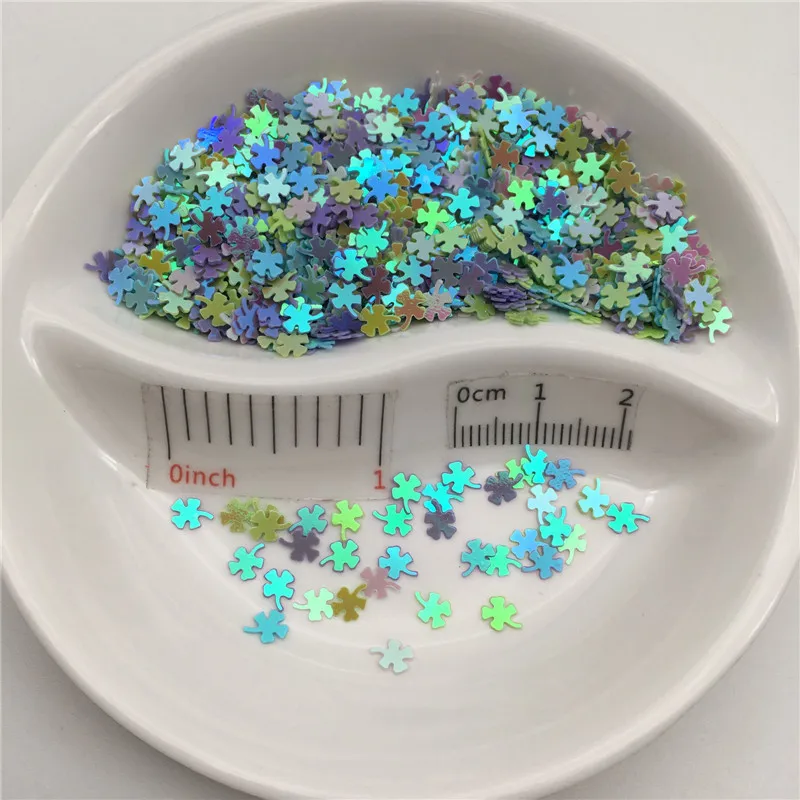 Pur Blue Green White 4 мм четырехлистный цветок клевера ПВХ рассыпчатые блестки пайетки для маникюра, свадебного конфетти, аксессуары для орнамента/рукоделия - Цвет: Pur Blue Green White