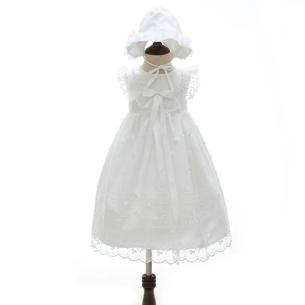 

Long Baby Christening Gown First Birthday Sleeveless Princess Dresses Free Hat for Party Wedding Baby Clothes 0-2Y 9890BB