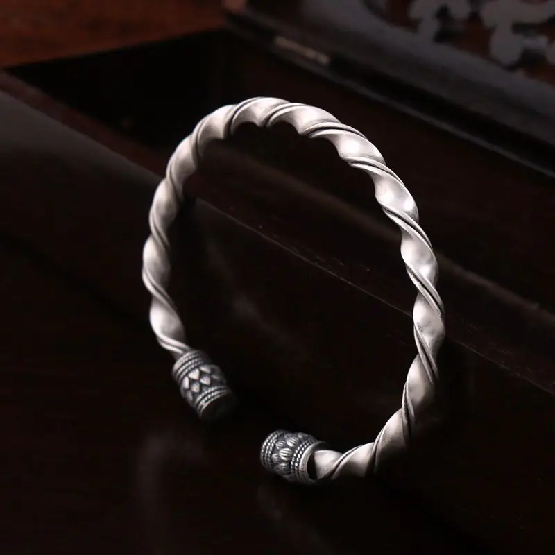 Angela original jewelry 】 S990 silver matte frosted solid twist lotus bangle bracelet | Украшения и аксессуары