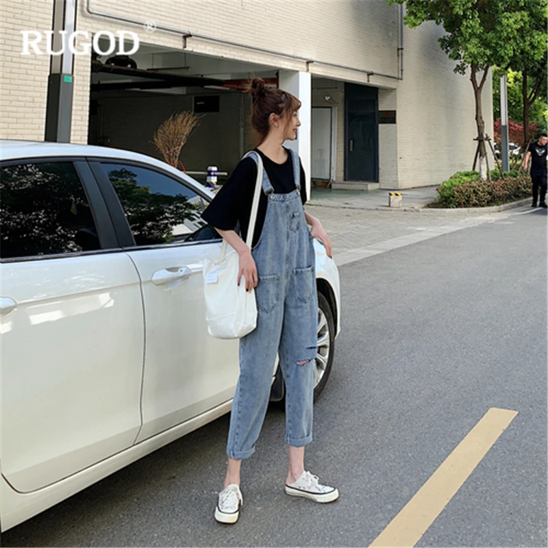 RUGOD 2019 Новый женский синий джинсовый комбинезон Свободный Повседневный мягкий