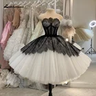 Короткое Кружевное Свадебное платье принцессы, готическое черное балетное платье без бретелек, свадебное платье для невесты, платье до колен, 2021