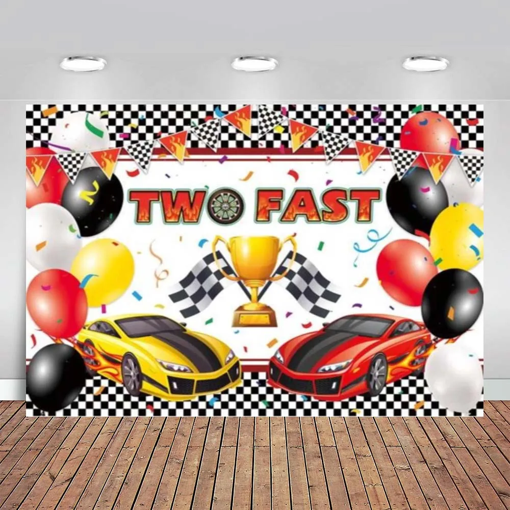 Racing Car Backdrop Flags Trophy Bunting Balloon Ribbon Happy Birthday Party Custom Poster Photography Background