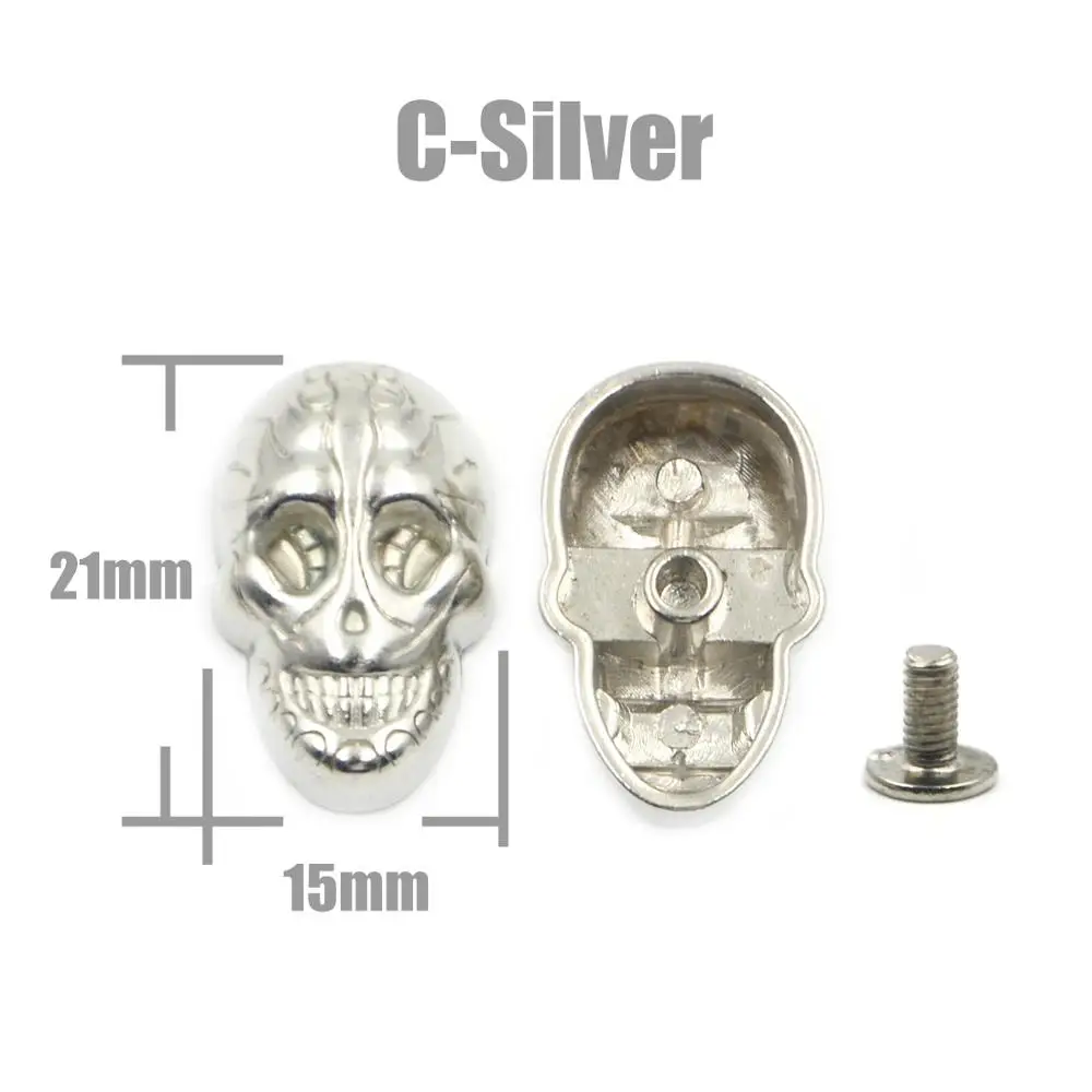 C Silver 5Pcs Череп крест кость заклепки с шипами пятна Гвоздика панк-рок DIY Кожа ремесло для одежды мешок обуви части одежды аксессуары - Цвет: C Silver 5Pcs