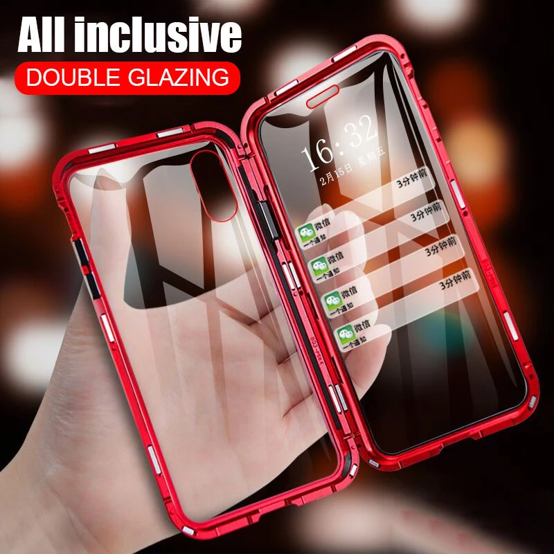 Front +Back 360 Magnetic Adsorption Metal Glass Case For iphone 7 8 Plus Phone XR X XS MAX 6 6S Cover Coque Capa |