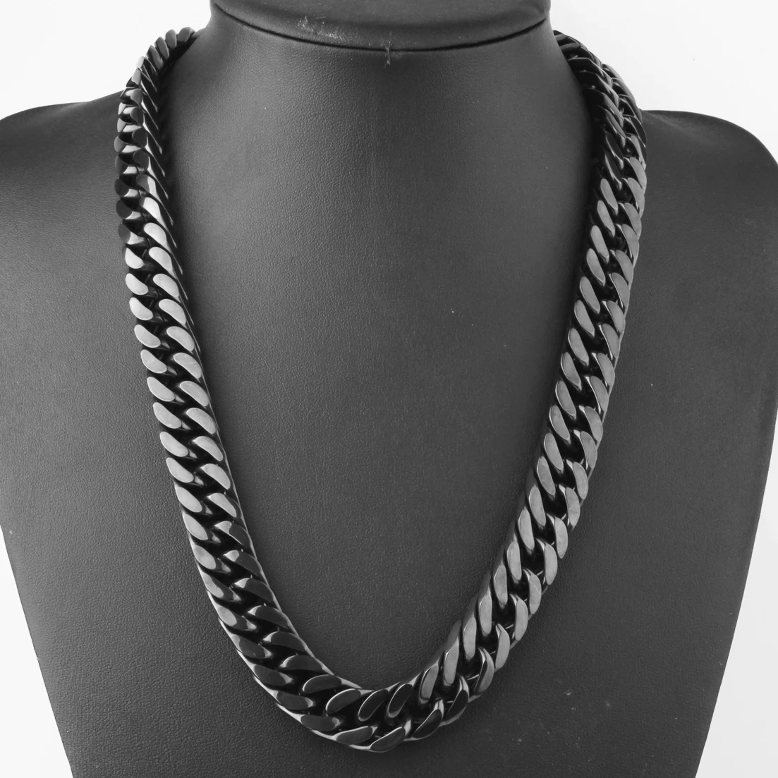 

Cool Men's Black Tone 316L Stainless Steel Curb Cuban Link Chain Necklace Jewelry 15mm 7-40inch