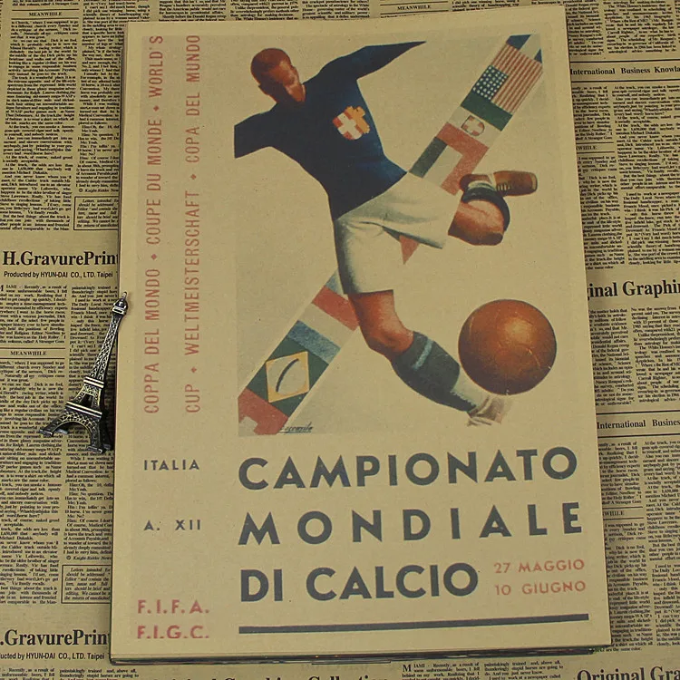 Большой винтажный футбольный Постер &quotКубок мира Италии 1934&quot украшение для