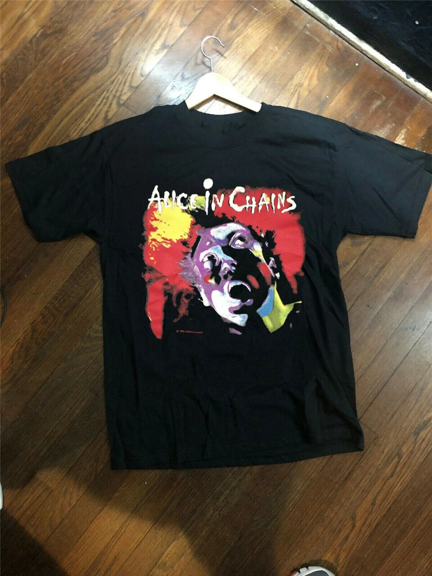 Редкий винтажный 1990 Алиса в цепях Facelift Тур короткий рукав Футболка черные