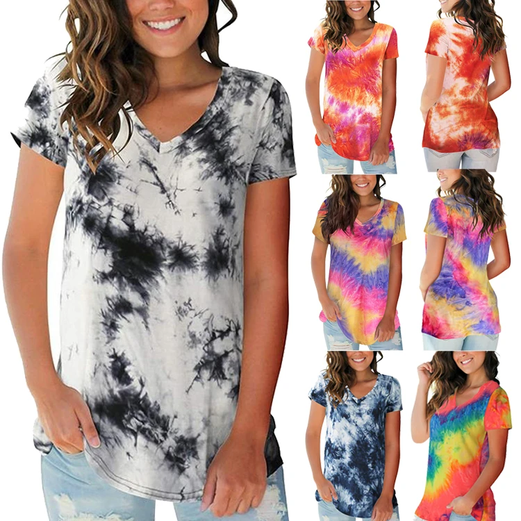 

In Stock Fashion Casual Tshirt Women Summer Tie Dye Long Sleeve T-shirt