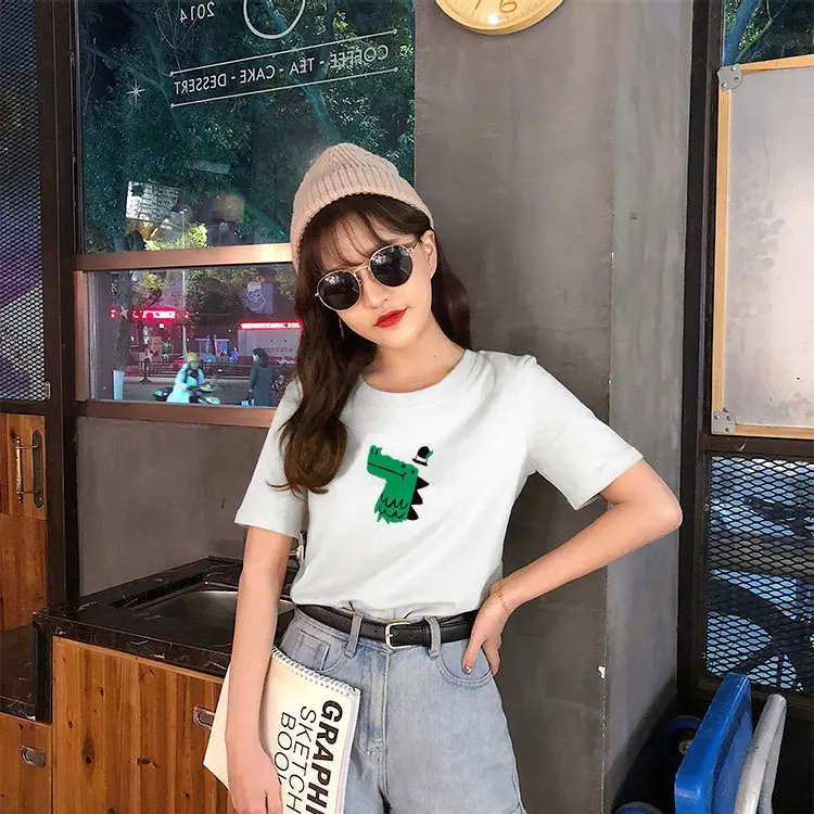 

Womens Cotton T Shirts Half Sleeve 2019 Autumn Fashion O-Neck Striped Female Casual Basic Classic Tops Clothes White