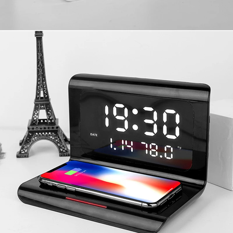 

Wireless Charger Thermometer sensor Phone Fast Wireless Charger Charging Pad LED Alarm Clock 10W Qi Fast Charge