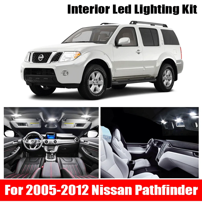 12pcs Car Accessories White Interior LED Light Bulbs Package Kit For 2005-2012 Nissan Pathfinder Map Dome Trunk Lamp
