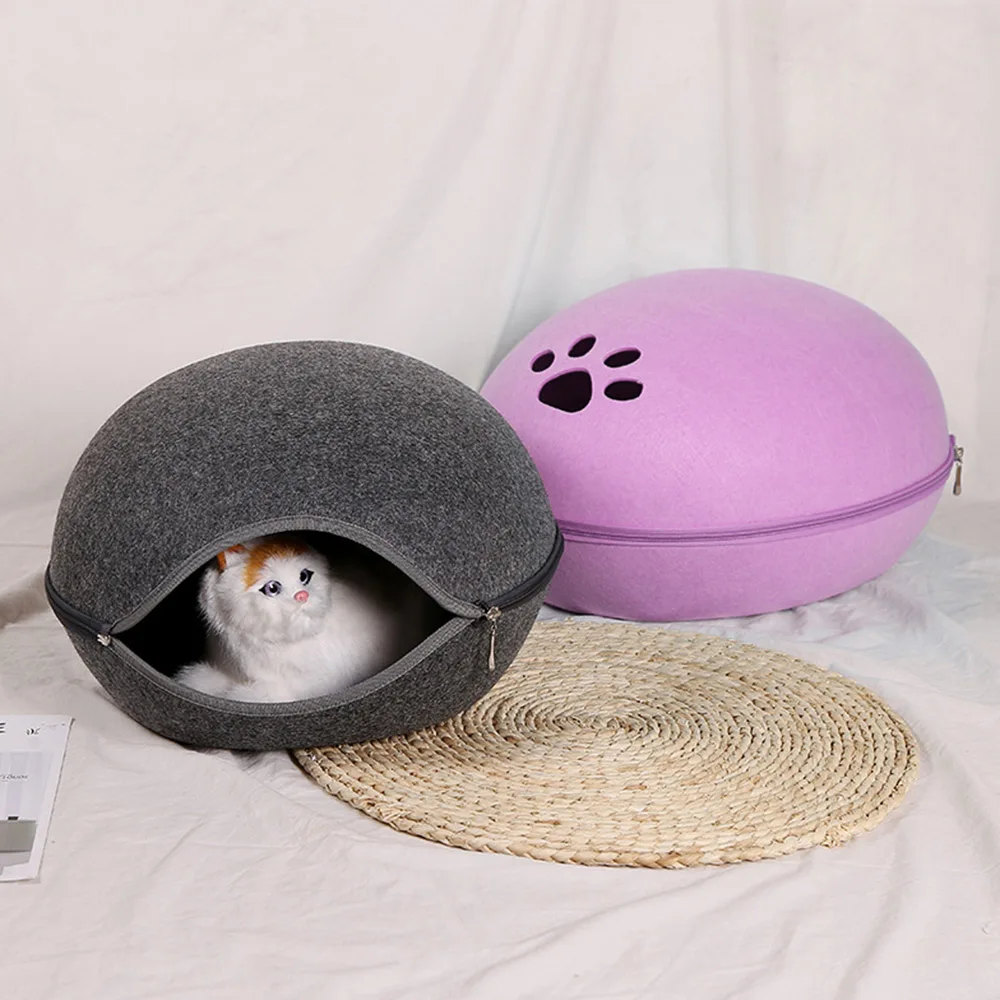 Кота собаки кровать пещера спальный мешок на молнии яйцо Форма войлочную ткань