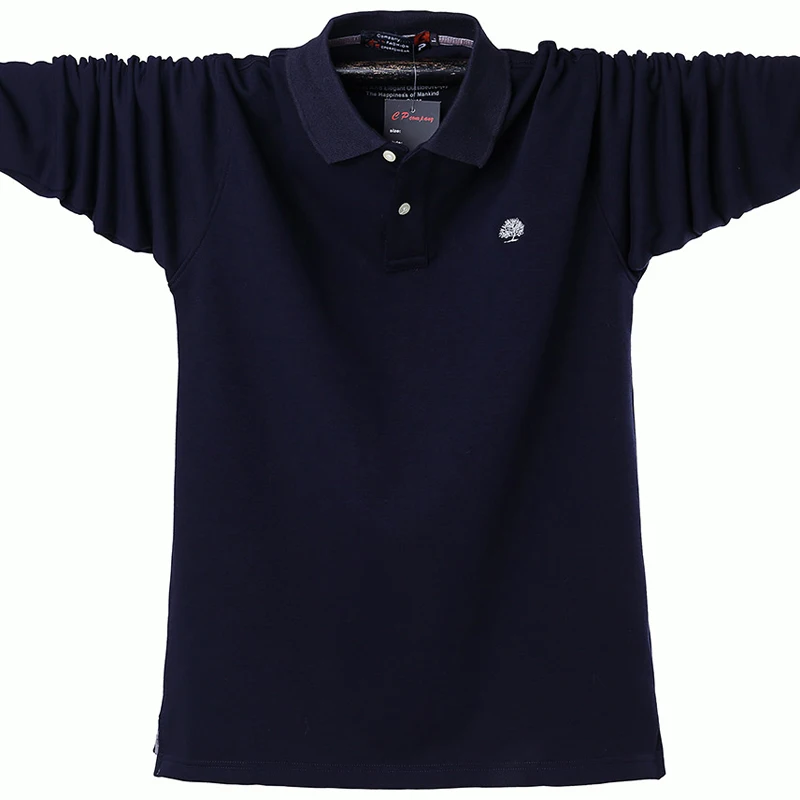 navy blue Новинка, зимняя, осенняя, Мужская рубашка поло, повседневная, термо, флис, мужские рубашки поло, толстые, теплые, 5XL, с длинным рукавом, рубашка поло, мужская одежда - Цвет: navy blue