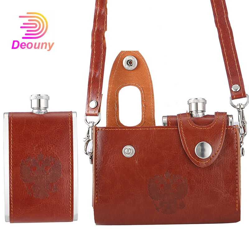 

DEOUNY Double 4OZ Small Hip Flask Portable Outdoor Personality Creative Leather Backpack Whiskey Rum Alcohol Flasks Drinkware