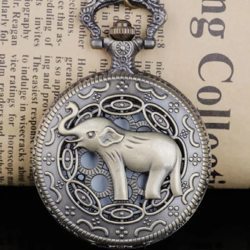 Кварцевые карманные часы с изображением слона популярные винтажные круглые на