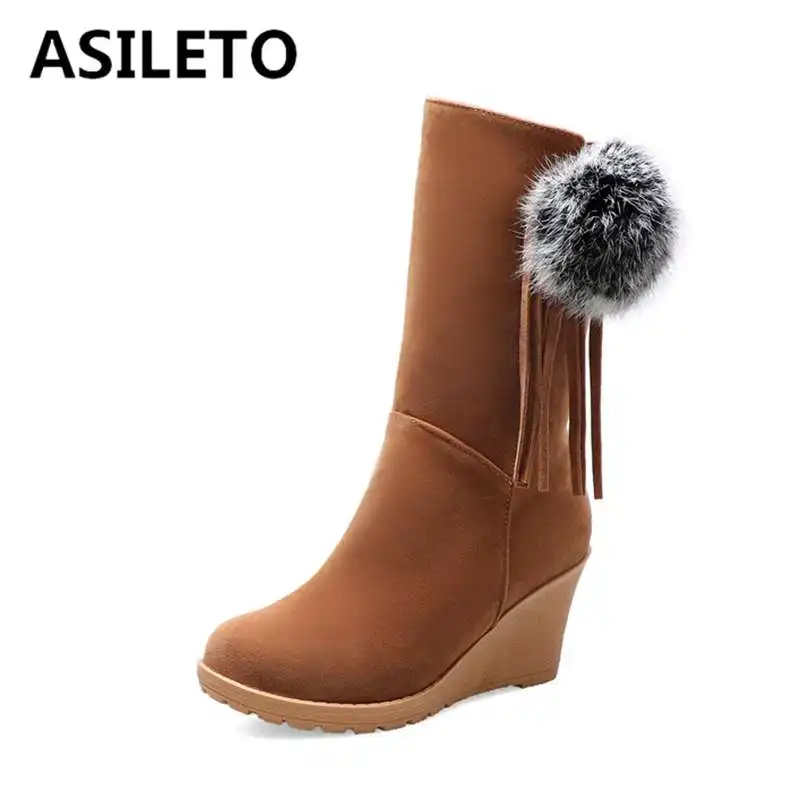 ASILETO/женские ботильоны на молнии с круглым носком Обувь танкетке Женские ботинки