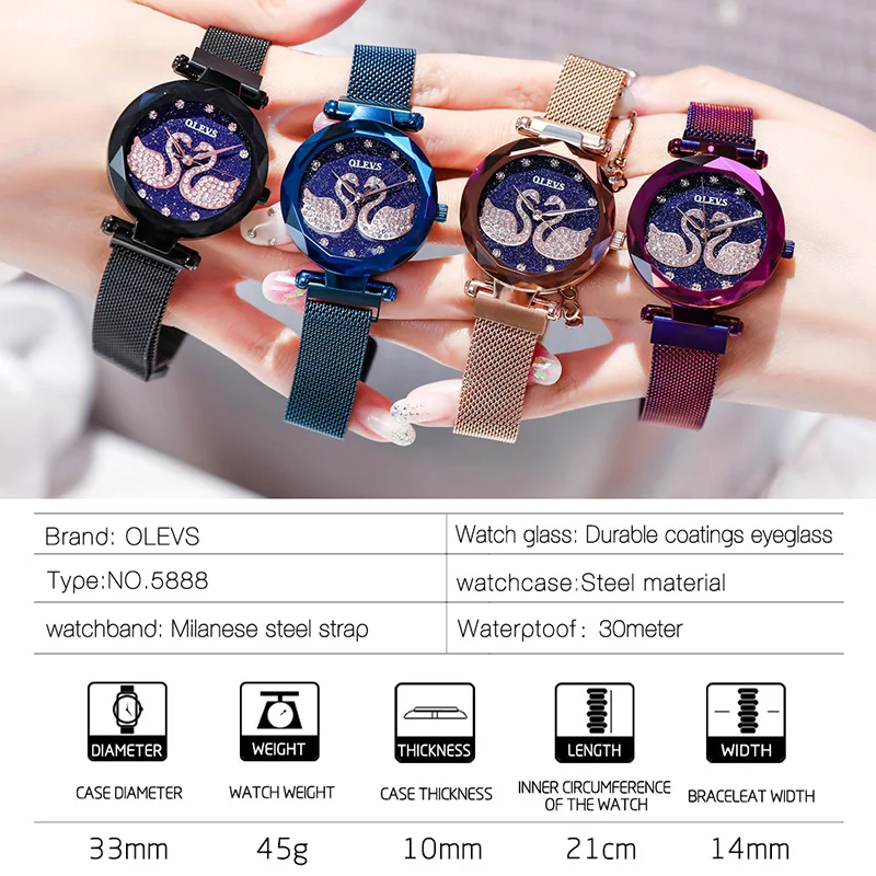 Часы наручные OLEVS женские кварцевые модные деловые Роскошные водонепроницаемые