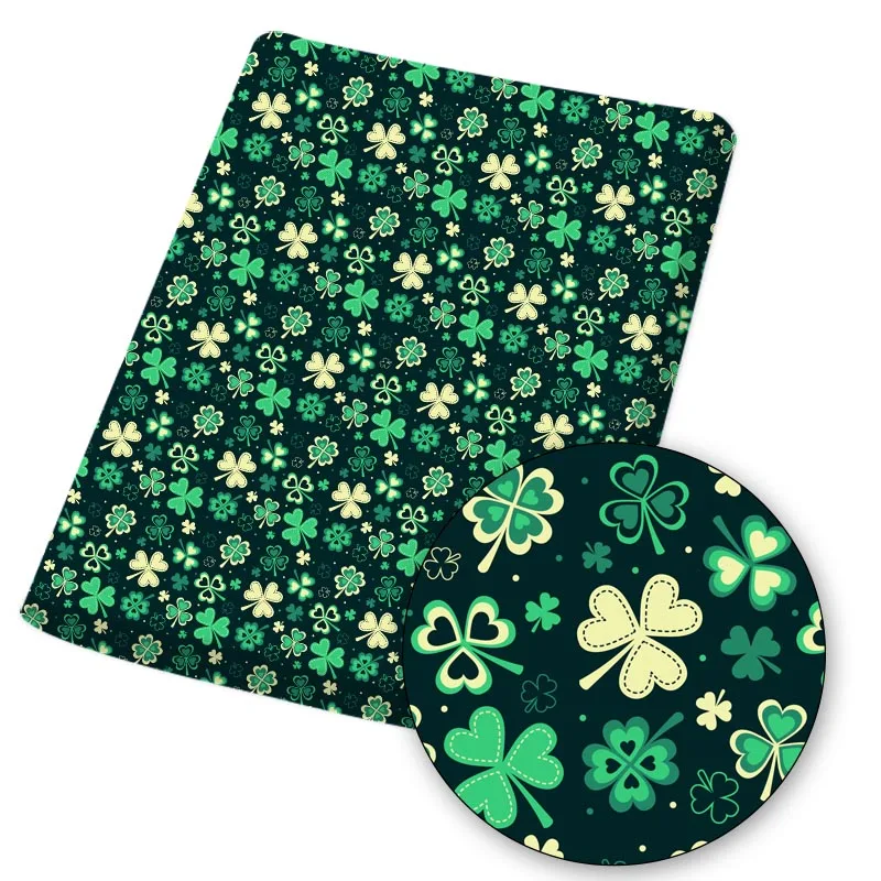 

St. Patrick's Day Polyester Cotton Fabric Green Leaves Printed Fabric DIY Sewing Home Textile Garment Material 80g 45*145cm
