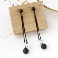 new korean style long personality black hollow out pendant earrings fashion pearl ball ear line tassel women earrings jewelry