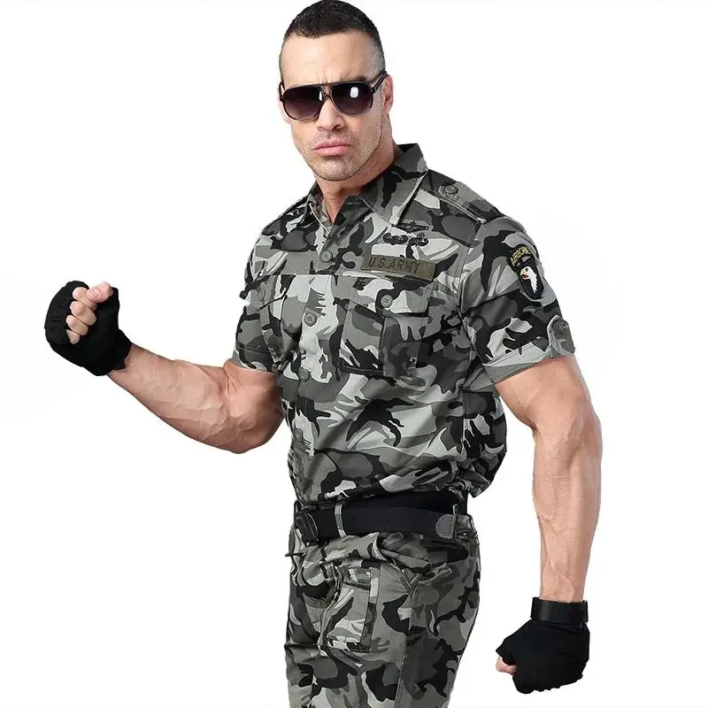 Футболка мужская камуфляжная S 4XL тактическая рубашка из хлопка с короткими