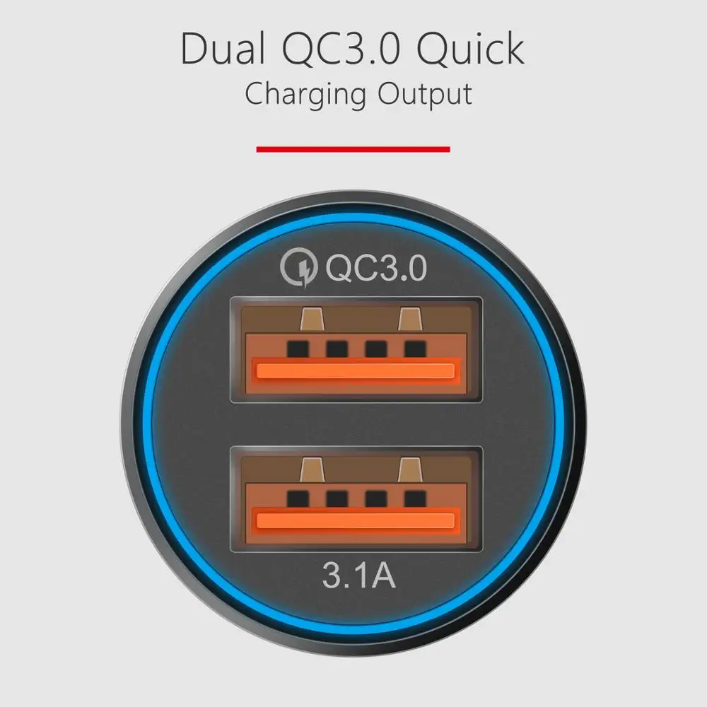 QC3.0 двойное USB быстрое автомобильное зарядное устройство для Xiaomi Quick Charge 3 0 + 3.1A Usb