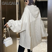 galcaur korean sweater for women v neck long sleeve loose pockets oversized knitted cardigans sweaters female 2020 new clothing