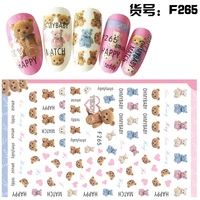 10pcs 3d cartoon bear stickers for nails letter doll diy nail art charms decal repair decoration set love sliders for nails f031