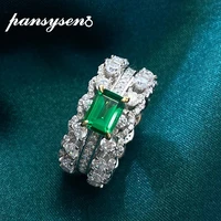 pansysen vintage 100 925 sterling silver created moissanite emerald gemstone wedding engagement ring fine jewelry wholesale