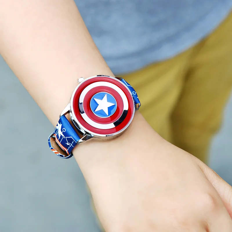 Супергерой Marvel Avengers Капитан Америка Детские Кварцевые водонепроницаемые часы с