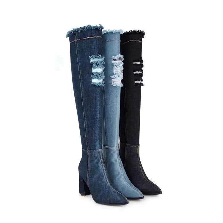

thick season large size super 2021 over-knee Women's high heel pointed stretch fashion boots