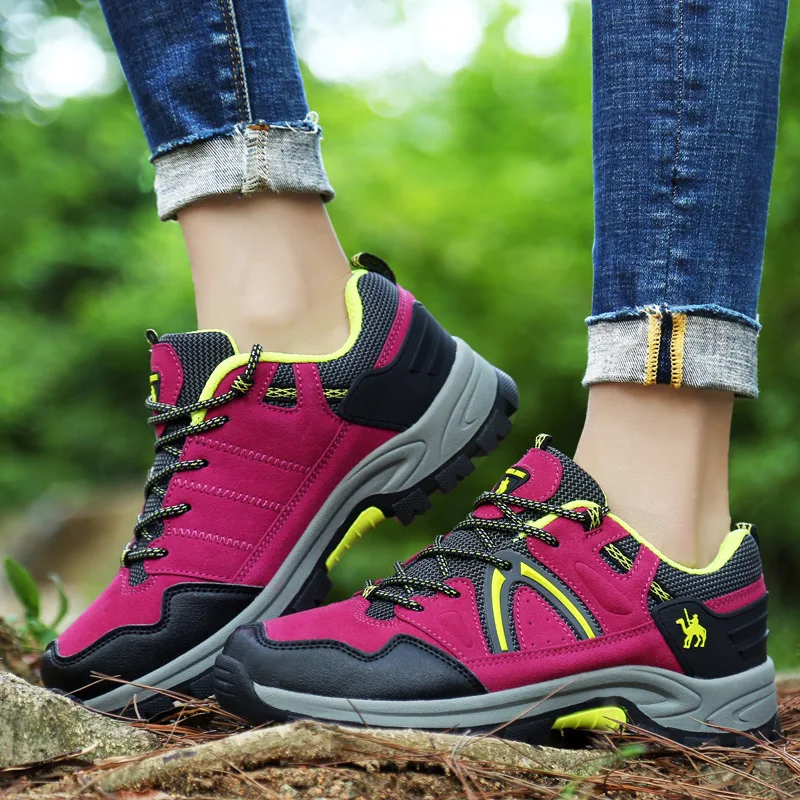 CAMEL JINGE 2021 New Professional Red Women Hiking Shoes Sneakers Unisex Outdoor Shoes Sports Non-slip Rubber Trekking Shoes Men