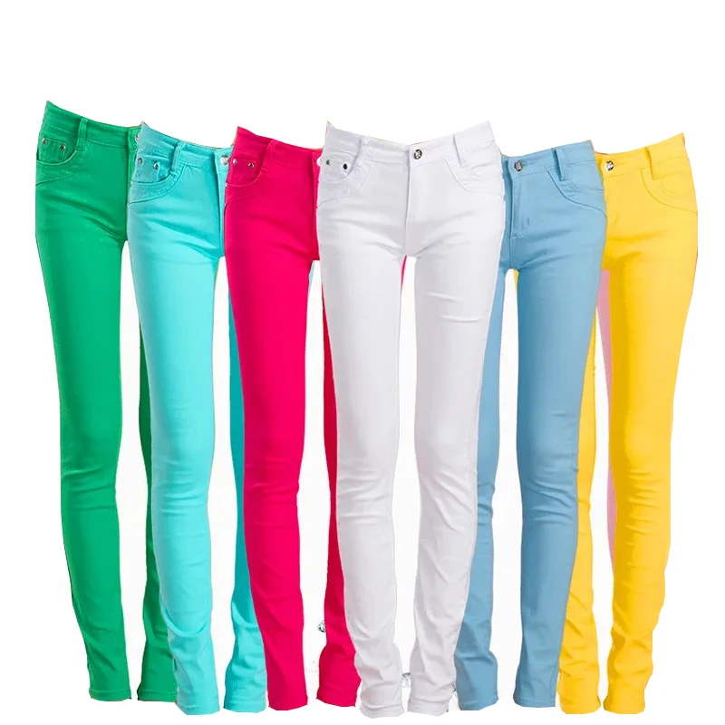 

High waist jeans for women spring autumn Candy colors woman skinny slim OL office denim pencil pants female jeans femme trousers