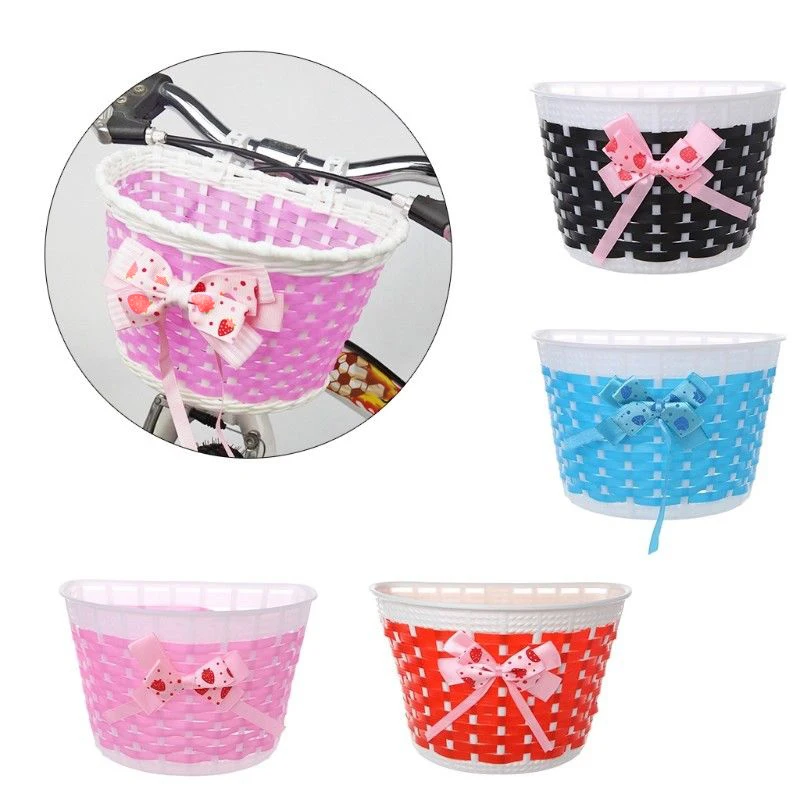 

1Pc Bicycle Scooter Basket Practical Durable Children Strollers Plastic Knitted Bow Knot Handmade Bag Bike Accessories