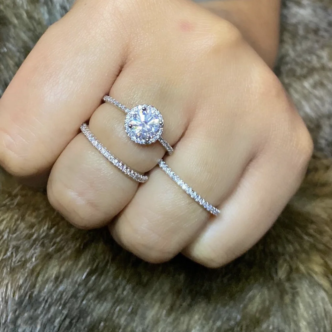 Классический 925 Серебряное кольцо Набор 1ct псевдо бриллиант обручальное