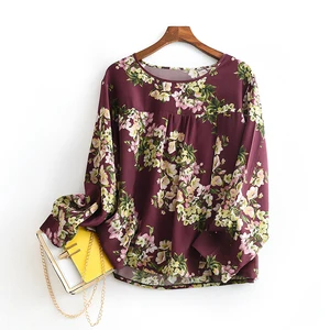 Женская шелковая блузка, рубашка из 2021 натурального шелка с принтом и длинными рукавами, 100%