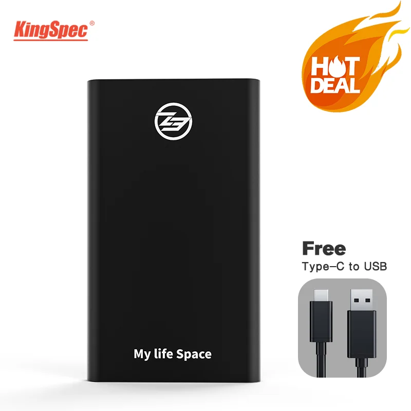 Внешний твердотельный накопитель KingSpec 512 ГБ черный Портативный жесткий диск 128 ТБ