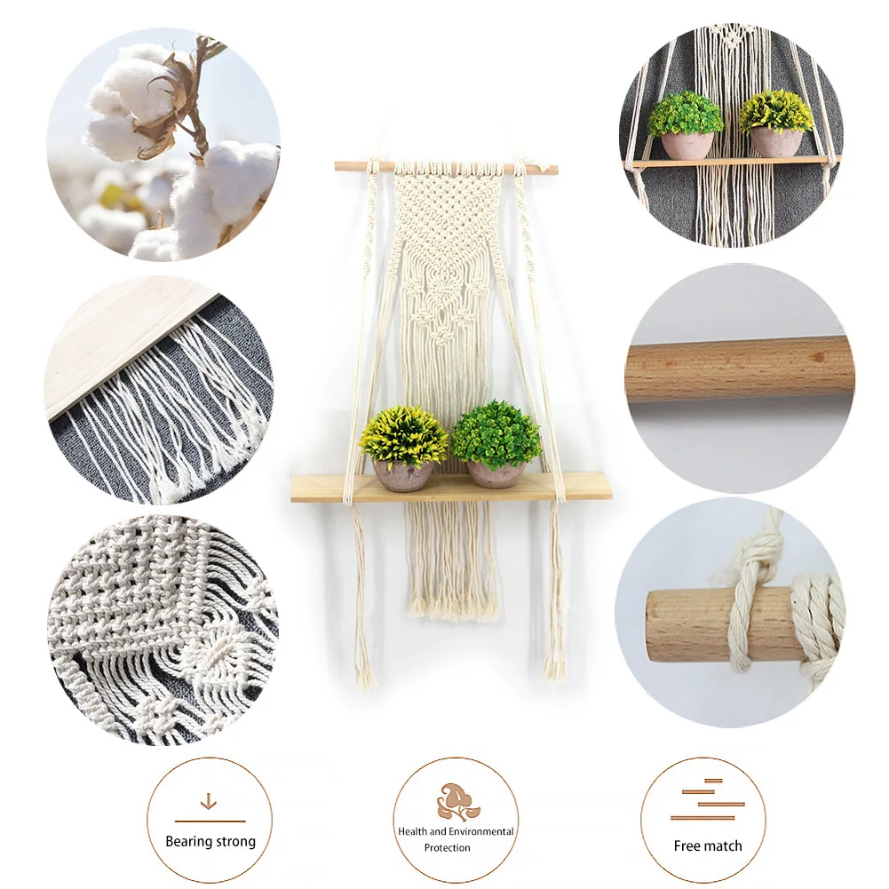 

Macrame Wall Hanging Shelf Storage Nordic Hand Woven Hanging Organizer Tapestry Home Decoration Bohemian Wall Hanging Rack Decor