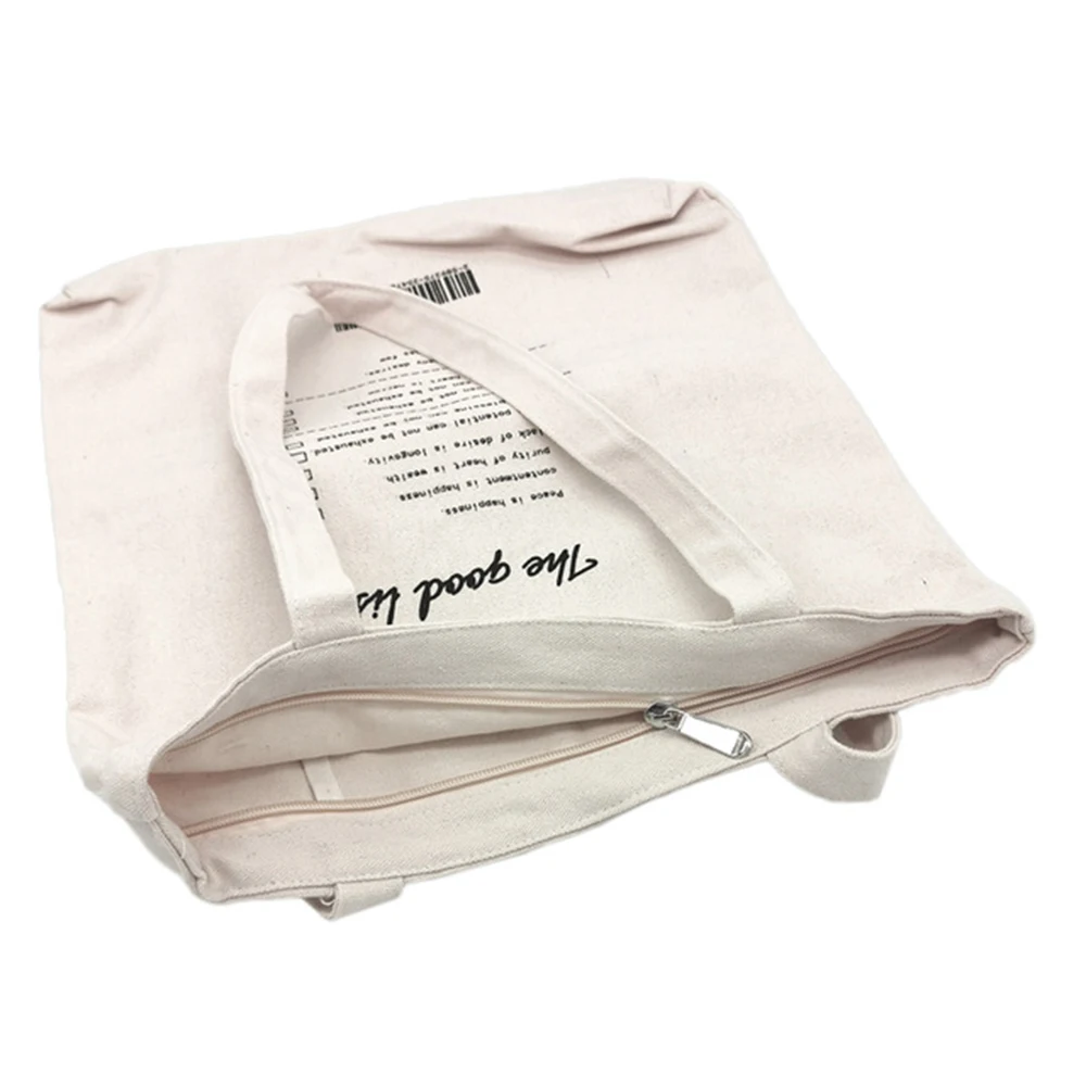 

2021 New Fashion Canvas Bag Cotton Simple Cartoon Print Zipper Shopping Bags Girls Solid Color Life Casual Package HandBag