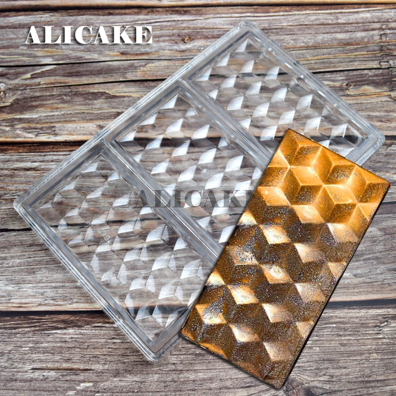 

3D Chocolate Molds Polycarbonate Diamond Tray Hard Cake Moulds for Chocolate Bar Plastic Forms Bakery Baking Mold Pastry Tools