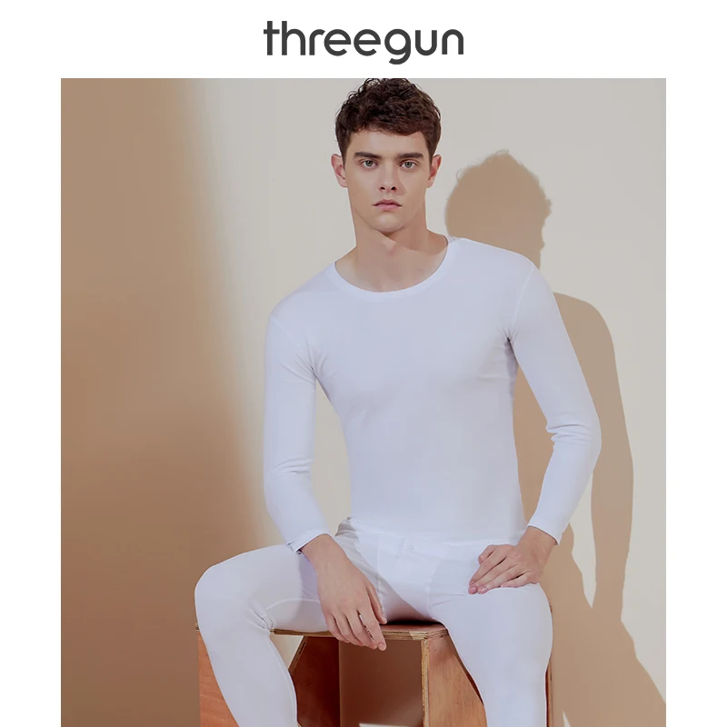 THREEGUN комплект термобелья для мужчин, высокое качество, Стеганный хлопок, легкий теплый зимний круглый вырез, базовый слой, кальсоны, набор