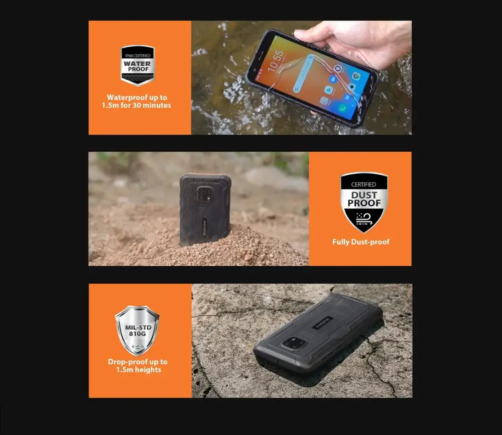 Blackview BV4900 Pro IP68 Waterproof Rugged Smartphone 5.7'' 4GB 64GB Android 10.0 5580mAh Cellphone NFC Octa Core Mobile Phone