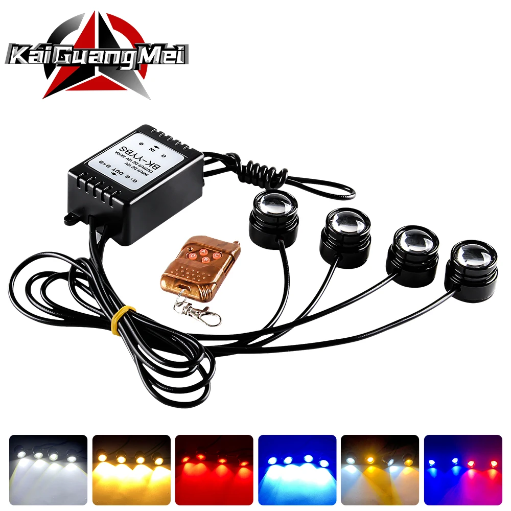 

4 In 1 Wireless Remote Control Eagle Eye LED Car Emergency Strobe DRL Lights Day Running Light Backup Reversing Hawkeye Light