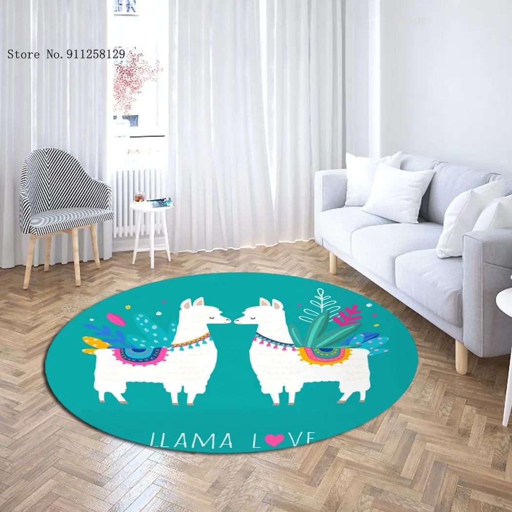 

Cartoon Alpaca Round Carpet 3D Print Lovely Cute Animals Carpets Home Textile Floor Rug For Bedroom Floor Carpet Kitchen Mat